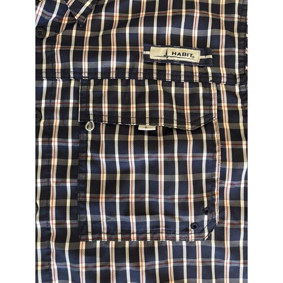 HABIT Vented Fishing Shirt Men Large Blue Plaid Short Sleeve UV40 Performance - Picture 5 of 12